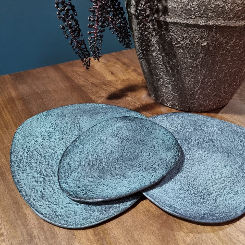 Bord Decoratief Blauw Patina Middel (set van 4)