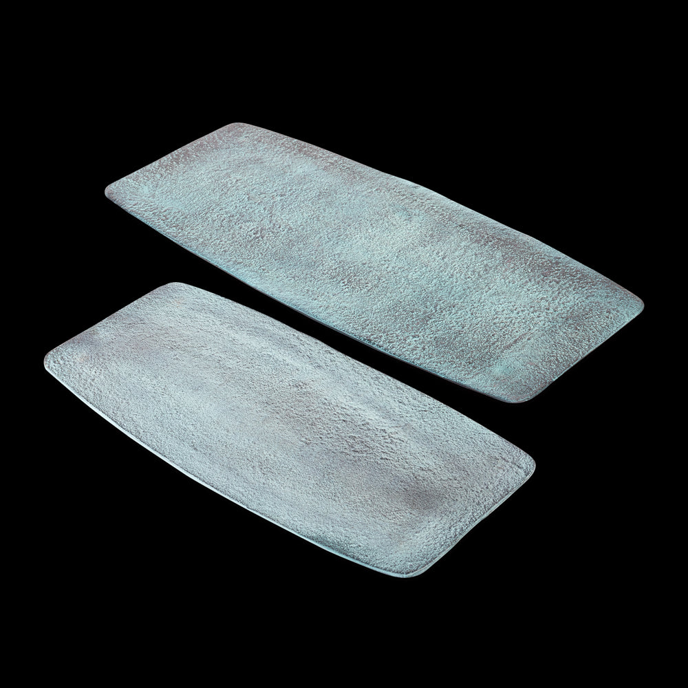 Bord Rechthoek Decoratief Blauw Patina Groot (set van 4)