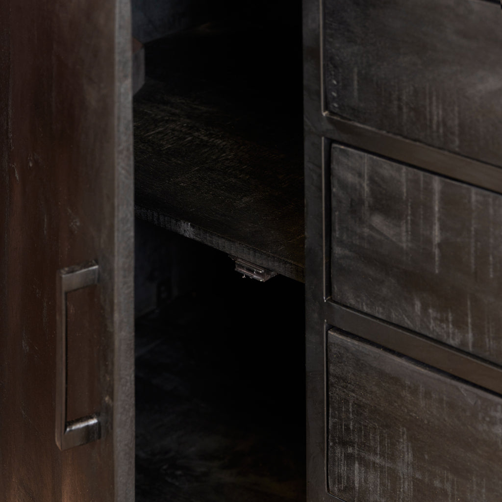 Dressoir Denver Zwart 165 cm | Mangohout en staal