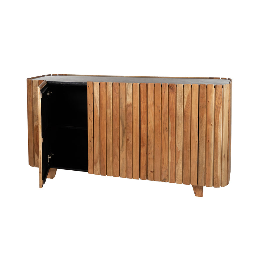 Sideboard Marble Black with 3 doors, Acacia Natural