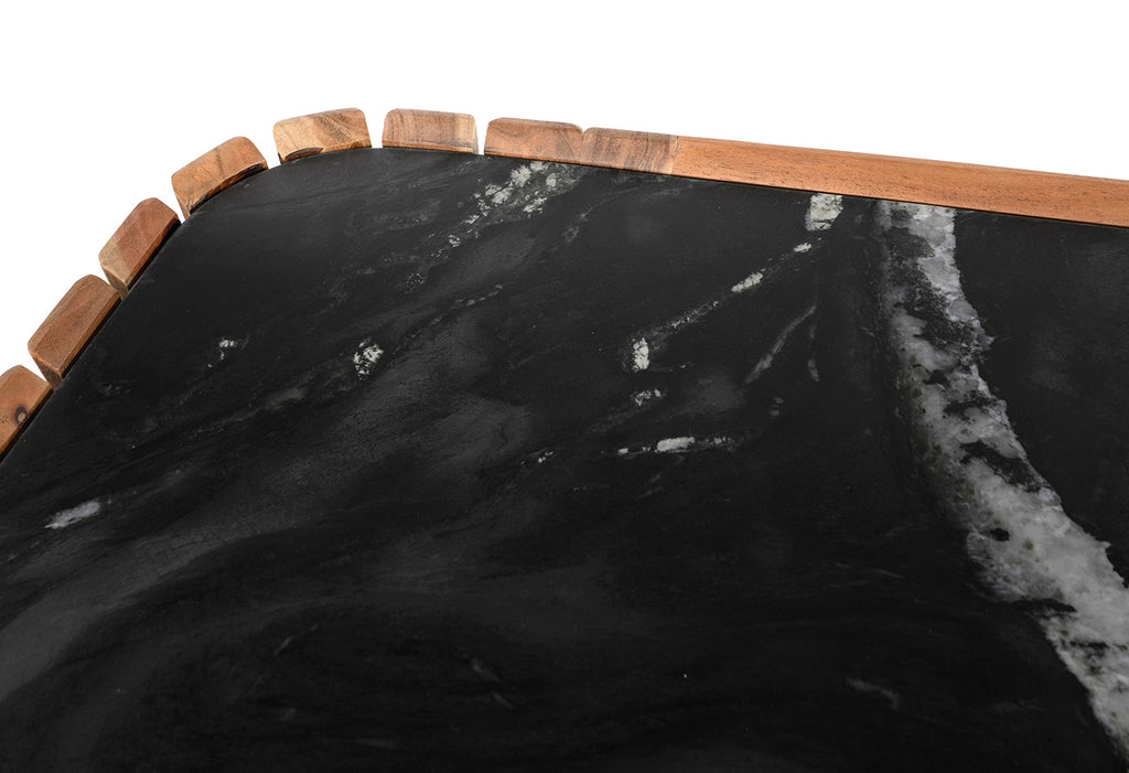 Sideboard Marble Black with 3 doors, Acacia Natural