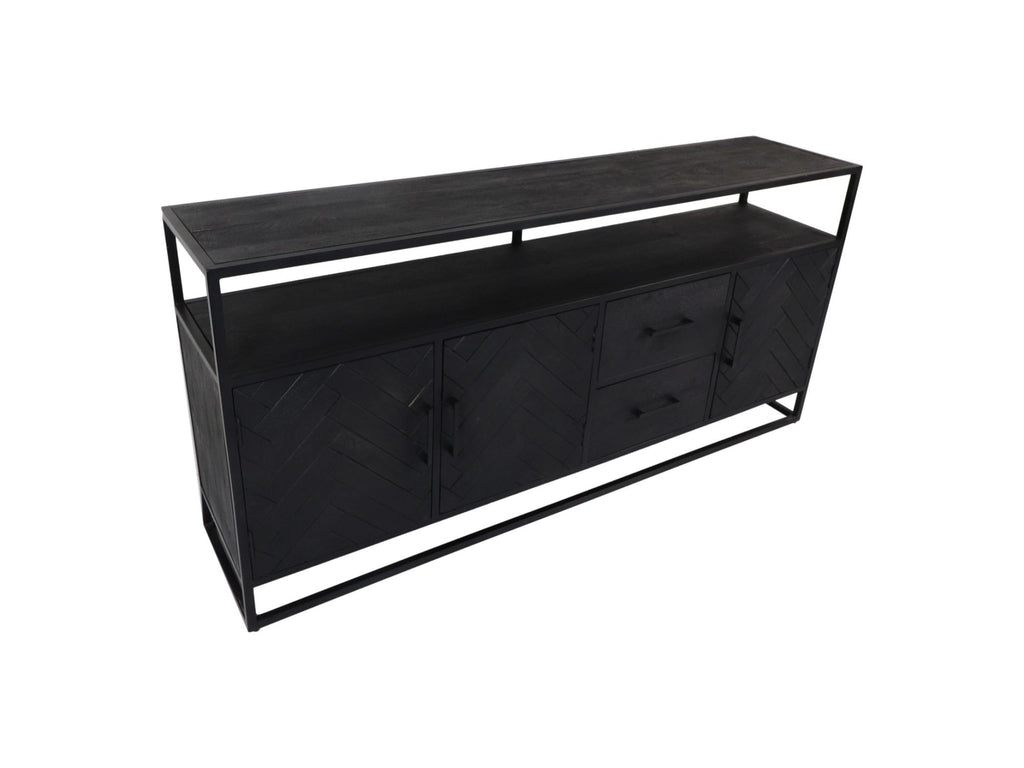Dressoir Verona 3 Deur 2 La-180x40x85-Zwart-Mango/Metaal
