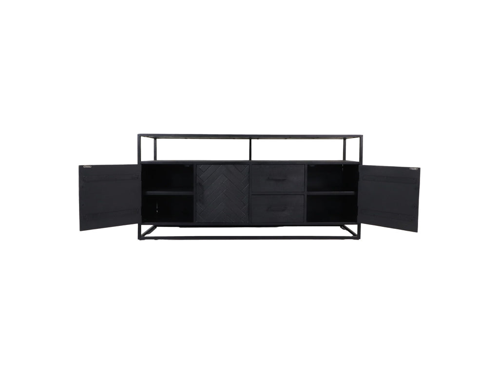 Dressoir Verona 3 Deur 2 La-180x40x85-Zwart-Mango/Metaal
