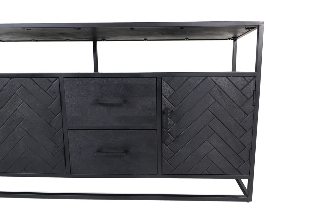 Dressoir Verona 3 Deur 2 La-180x40x85-Zwart-Mango/Metaal