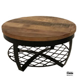 Salontafel Rond Metaal & Metalen Rek 90 Iron Stand Black Finish & Hout Natuurlijke Finish