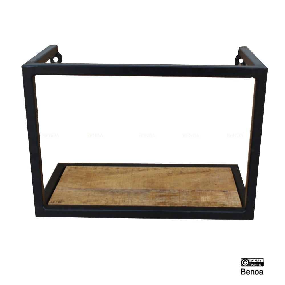 Metalen wandrek met mangohouten plank.