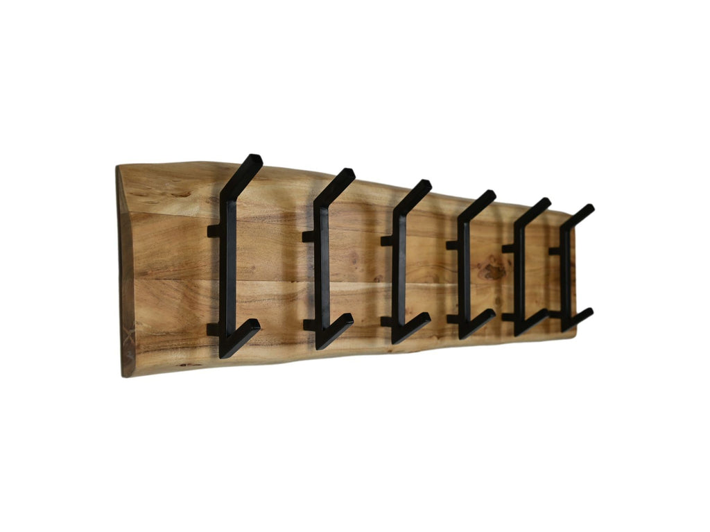 HSM-collectie Wandkapstok 6 Haken-100x10x25-Natuur/Zwart-Acacia/Metaal