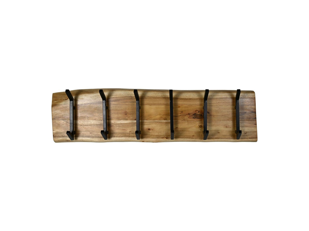 HSM-collectie Wandkapstok 6 Haken-100x10x25-Natuur/Zwart-Acacia/Metaal