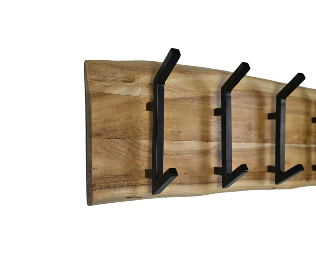 HSM-collectie Wandkapstok 6 Haken-100x10x25-Natuur/Zwart-Acacia/Metaal