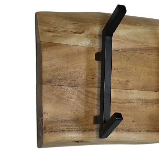 HSM-collectie Wandkapstok 6 Haken-100x10x25-Natuur/Zwart-Acacia/Metaal