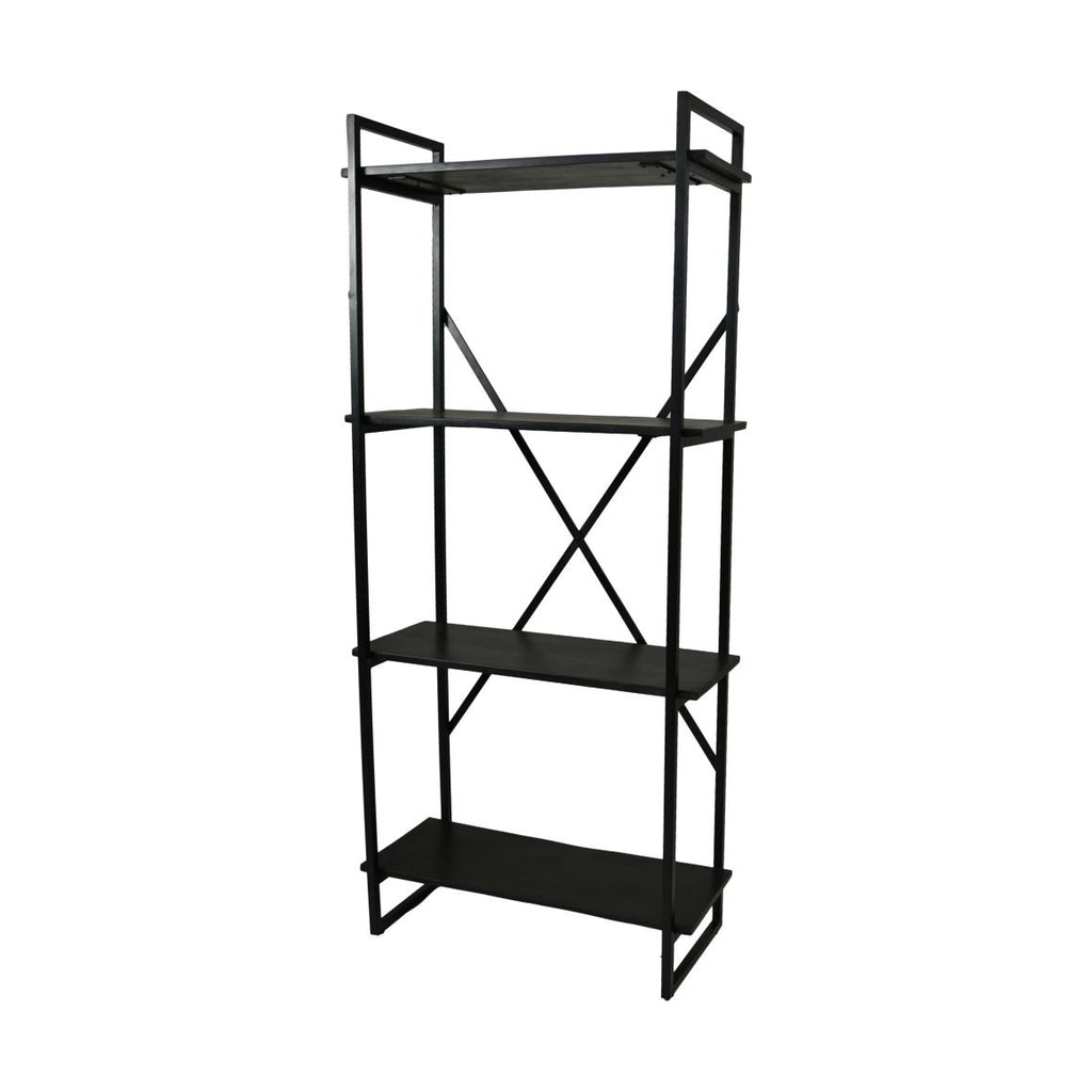 Stellingkast 4 Planken-80x35x180-Zwart-Mango/Metaal