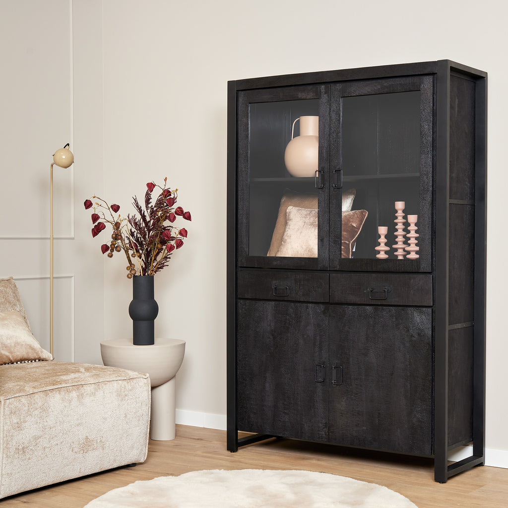 Vitrinekast Boaz Zwart | 115 cm