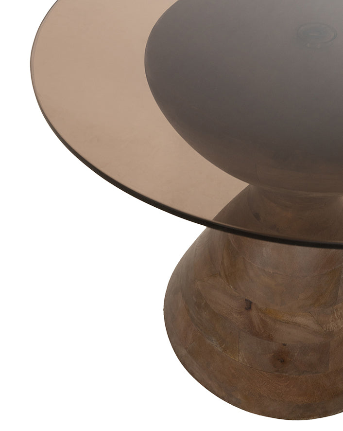 Yves bijzettafel Ø57, H47, Bruin Walnoot, Rookglas