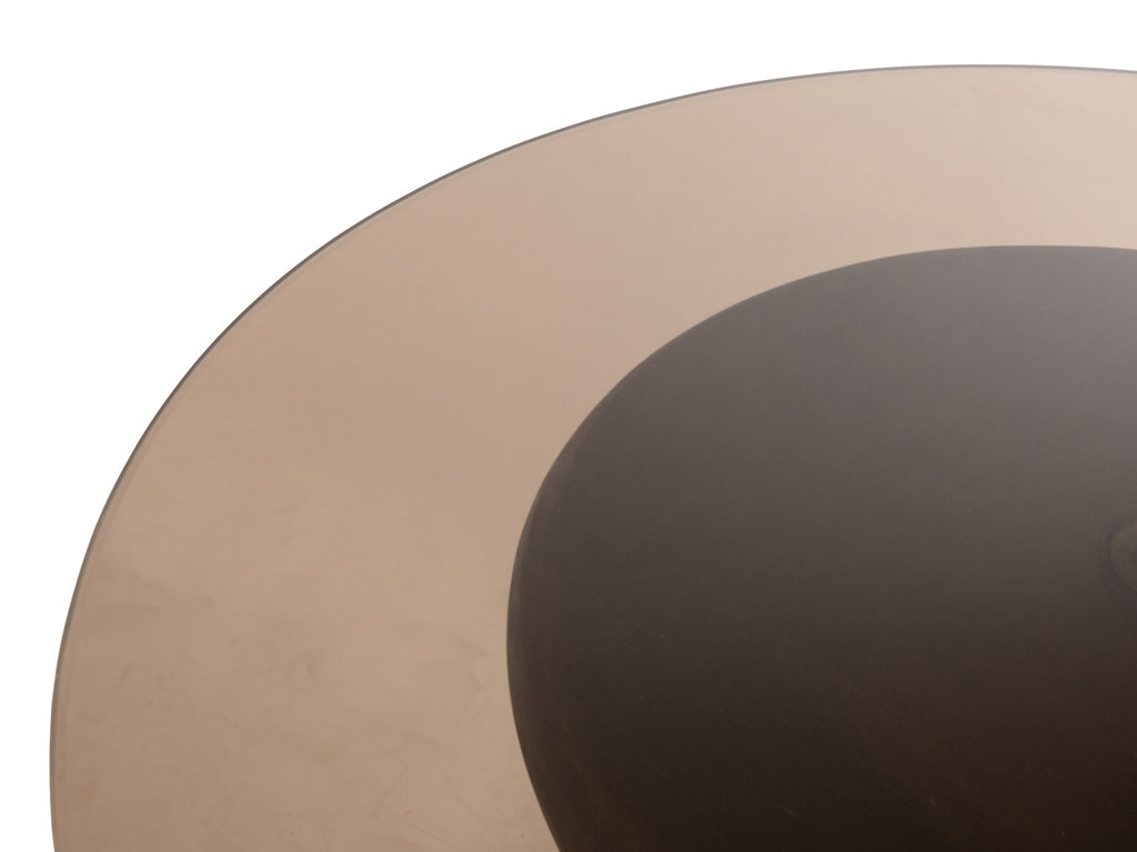 Yves bijzettafel Ø57, H47, Bruin Walnoot, Rookglas