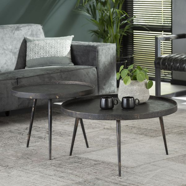 Salontafel set/2 rond metallic - Grijs