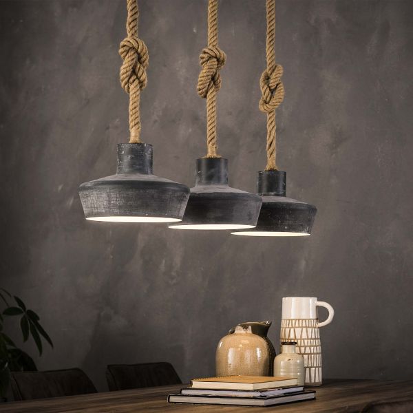 Verbazingwekkend Hanglamp 3xØ28 betonlook verstelbaar touw - Grijs | Bankstelplus.nl YW-43